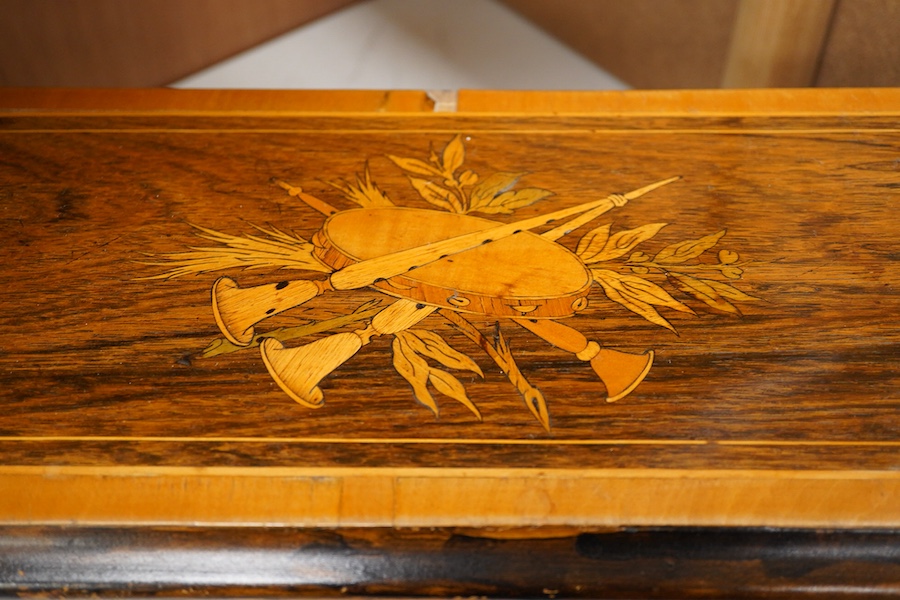 A late 19th century Swiss rosewood and marquetry cased cylinder music box, playing 10 airs, 56cm wide